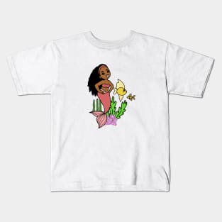 Cute Afro Mermaid Melanin Girl Kids T-Shirt